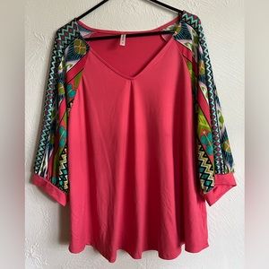 Pink soft knit v neck top